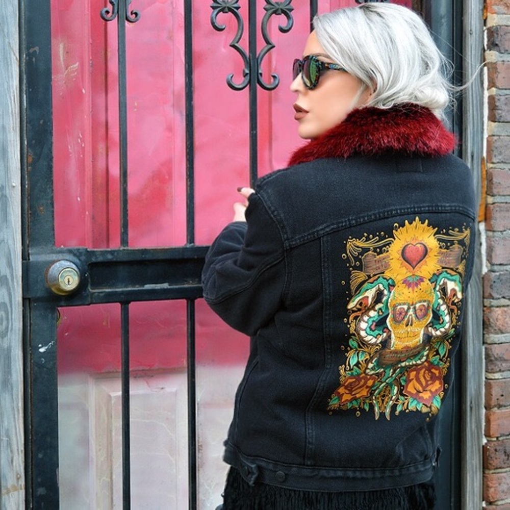 Zara Sherpa Denim Jacket with removable fur neck